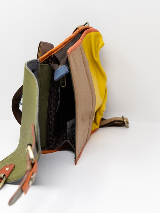 Soruka Freya Genuine Leather Green Yellow Orange Colorblock Backpack Purse Bag